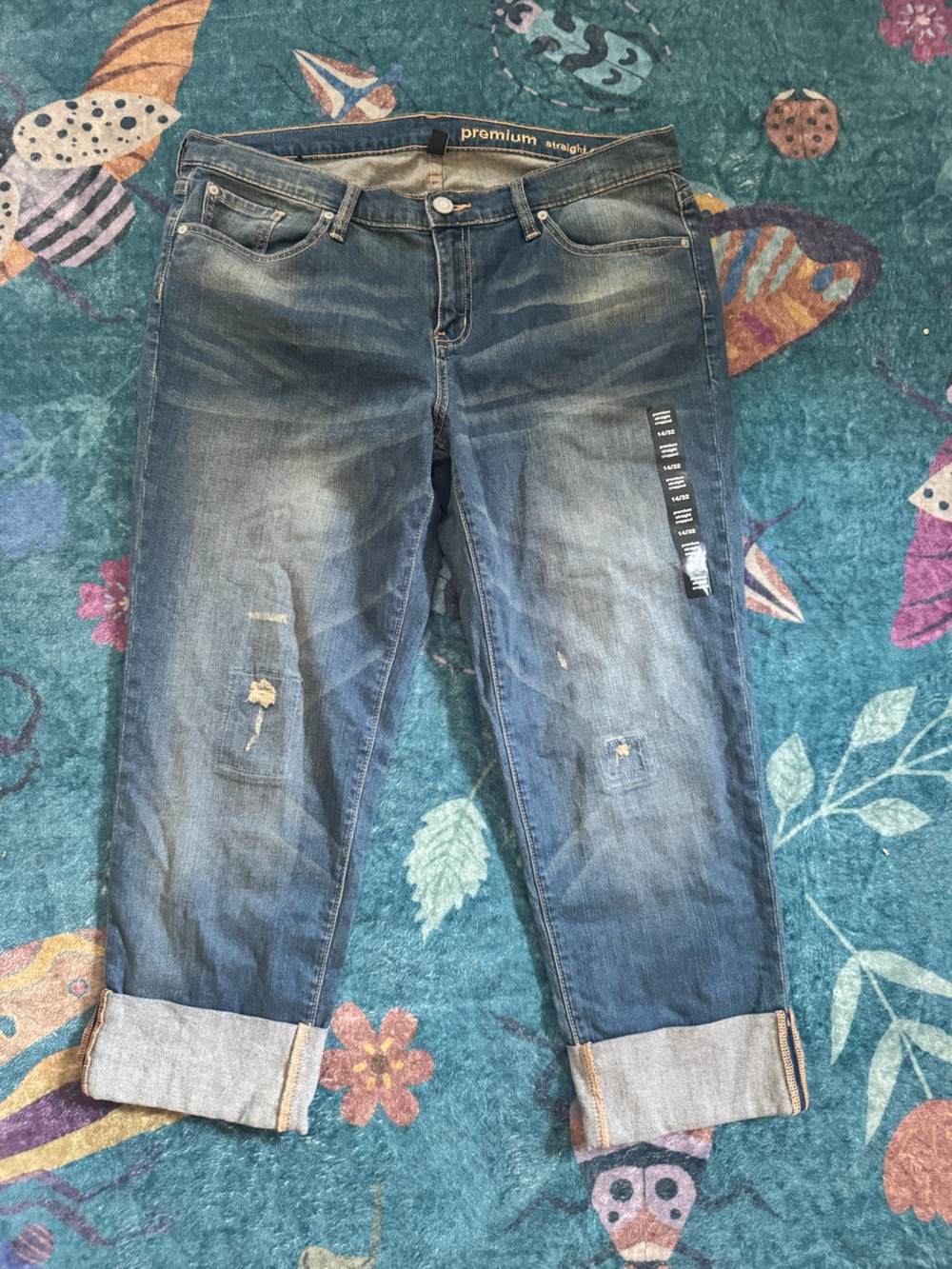 GAP Premium Straight Crop Distressed Women’s Blue Jeans 14/32 Boho NWT
